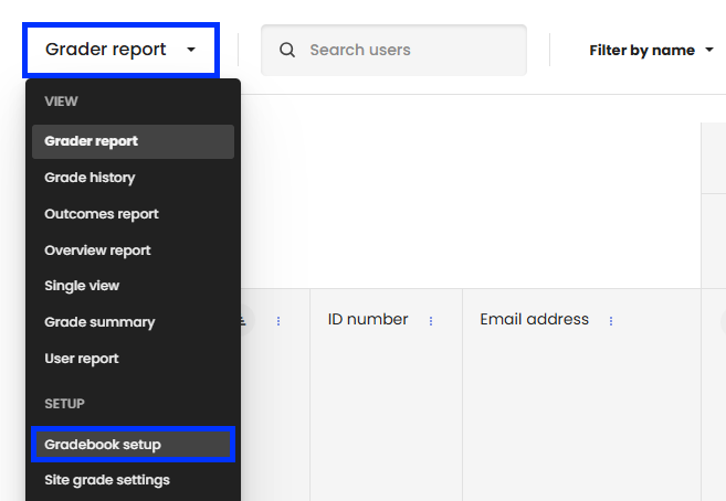 Gradebook Navigation Menu - Gradebook Setup